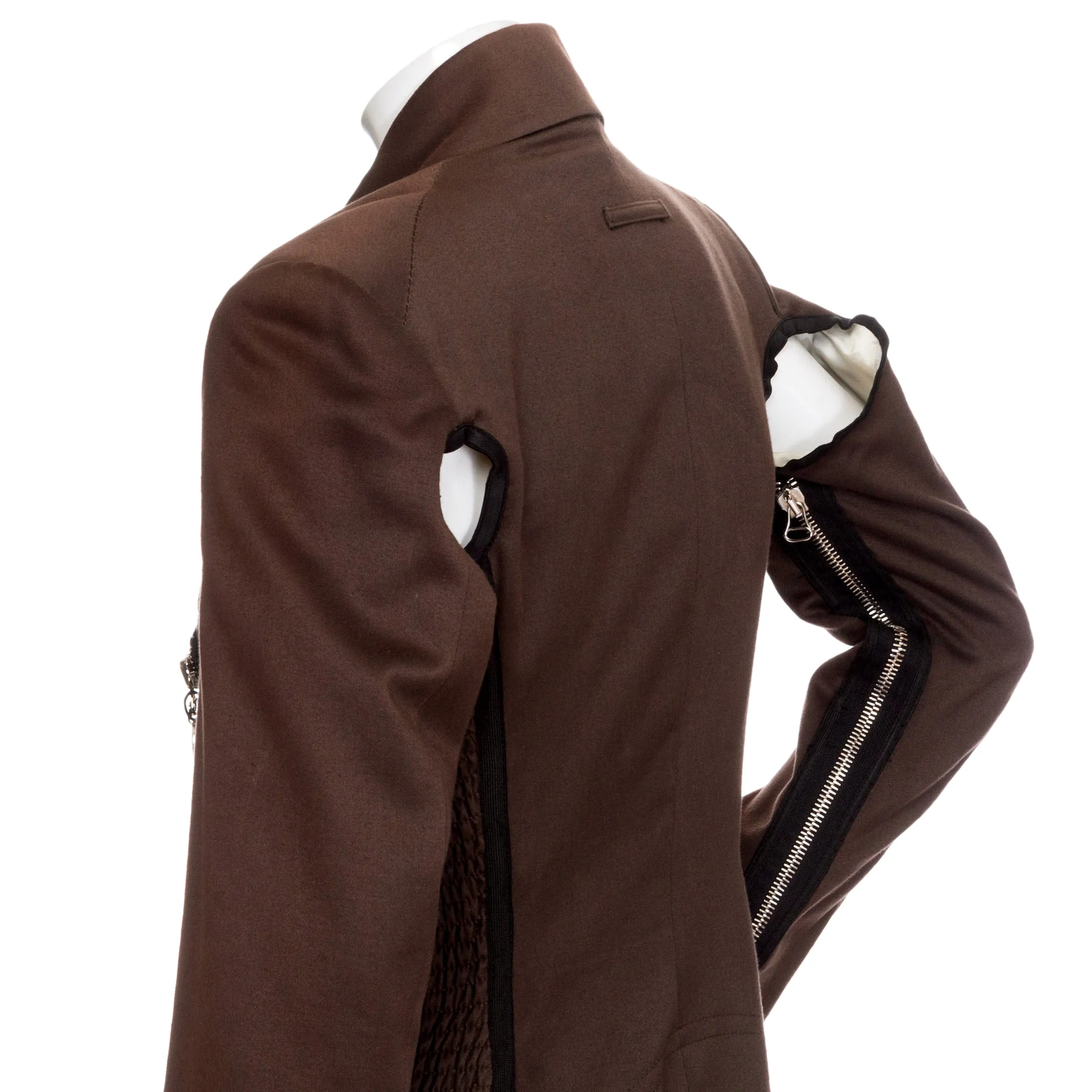 1990 Brown Wool Double-Breasted Zippered Blazer