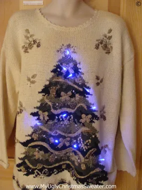 80s Tacky Christmas Sweater with Tree and Lights