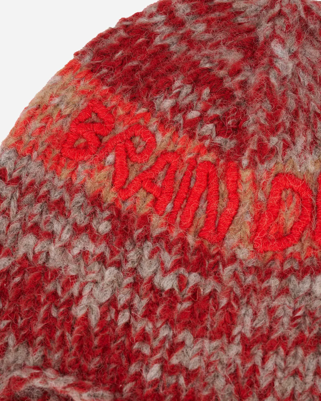 Alpaca Knit Ear Flap Beanie - Red Multi