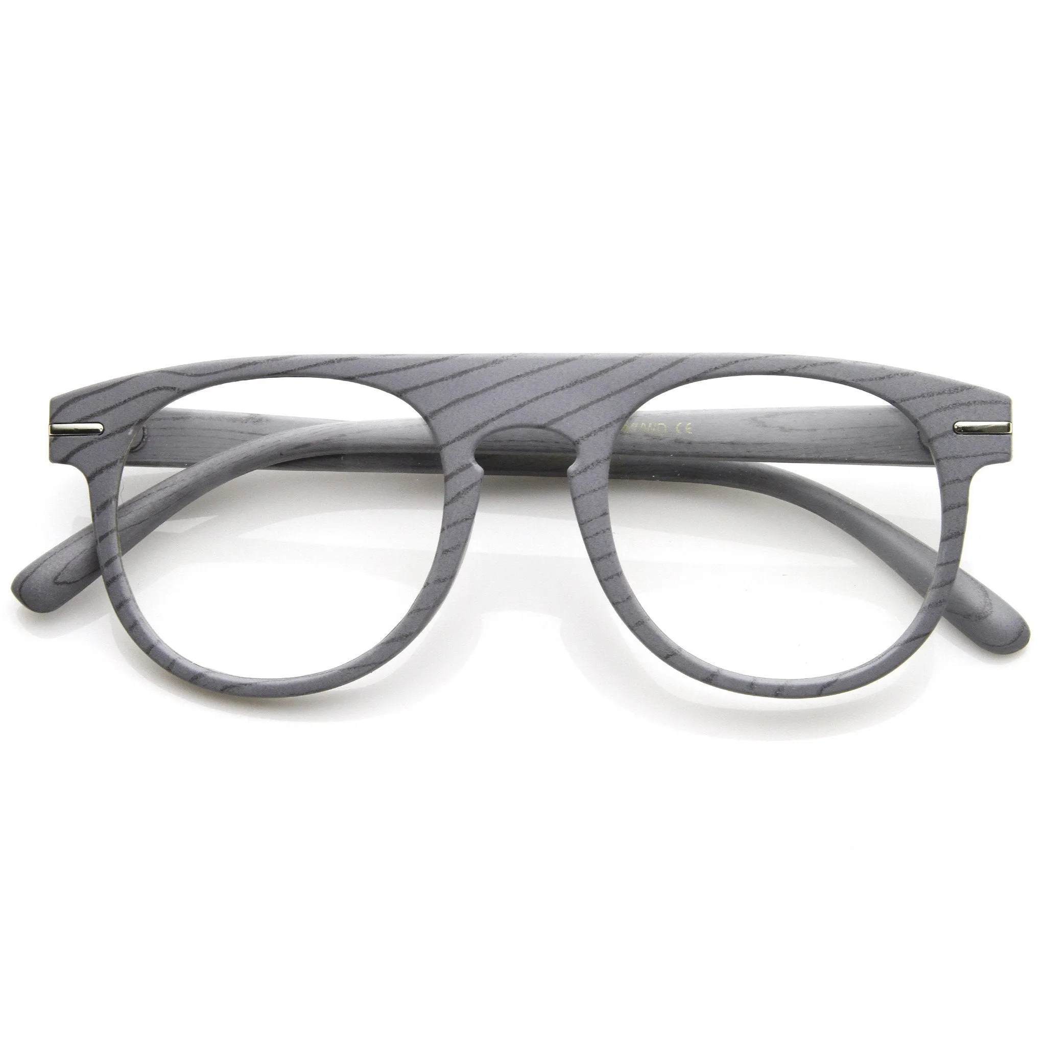 Artistic Wood Print Indie Key Hole Flat Top Round Clear Lens Glasses