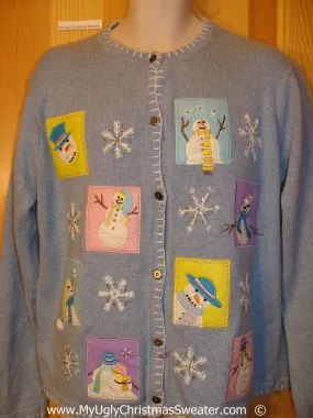 Baby Blue Pastel Festive Christmas Sweater with Snowmen