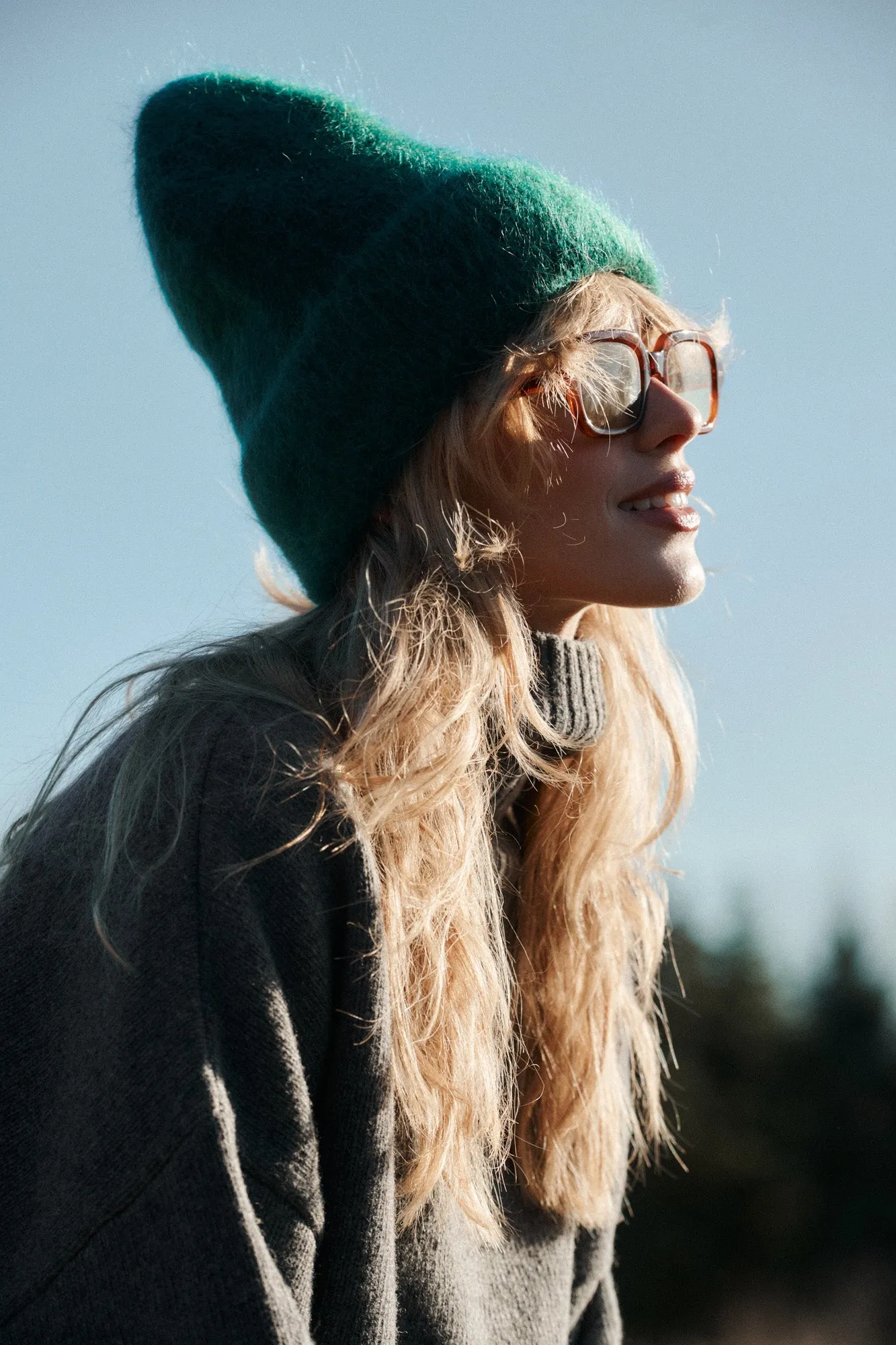 Beanie in mohair & alpaca blend / 21 / 15 / emerald green