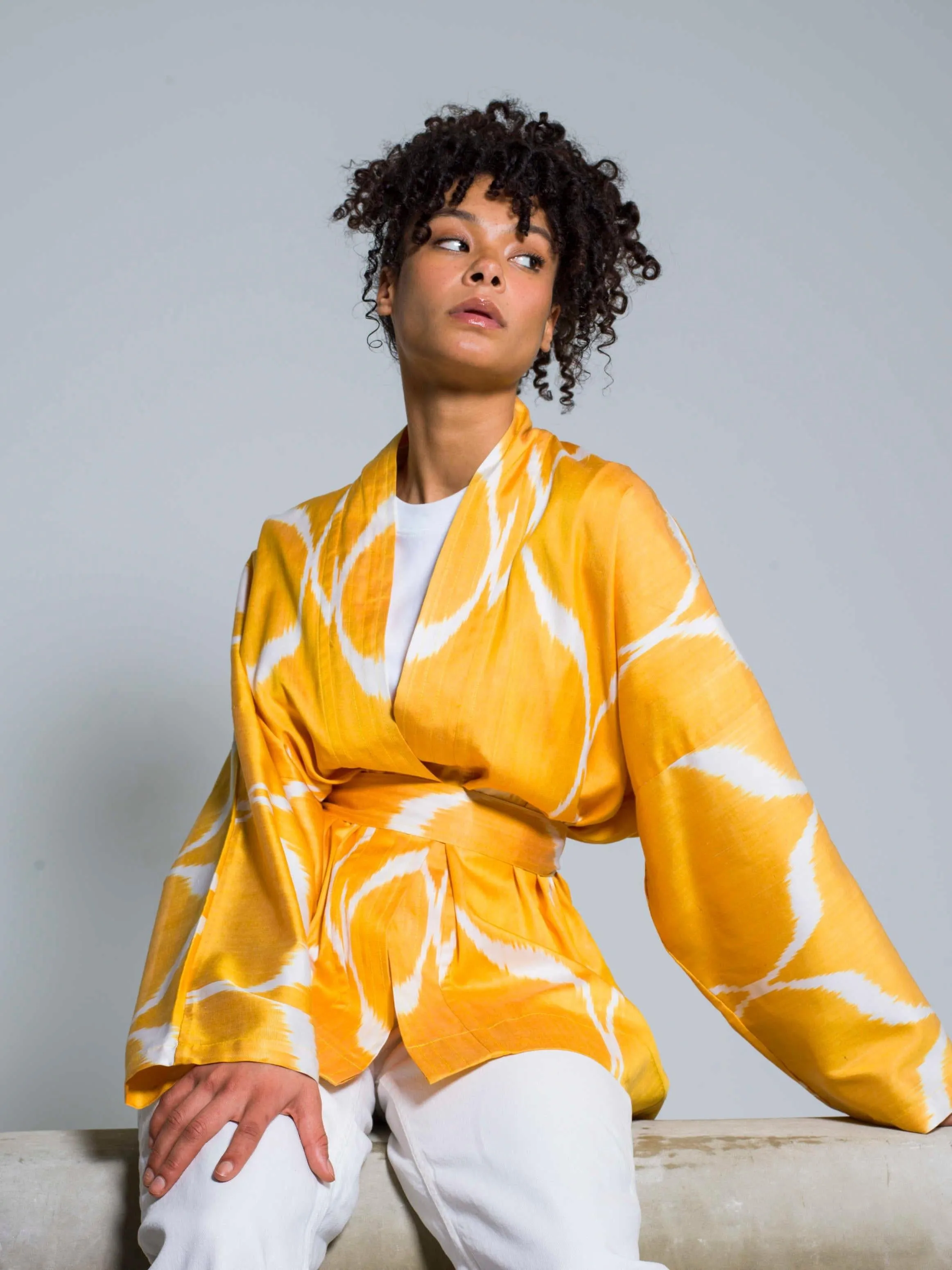 Belted 85% Silk Short Kimono "Golden Hour"