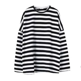 Black And White Striped Long Sleeve O-Neck Sweater