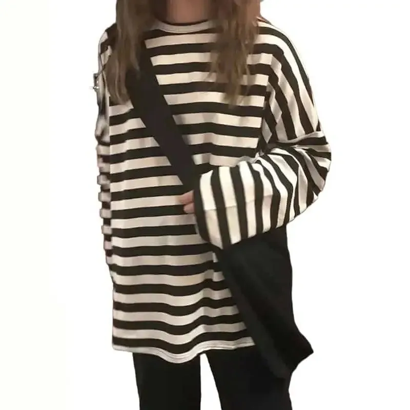 Black And White Striped Long Sleeve O-Neck Sweater