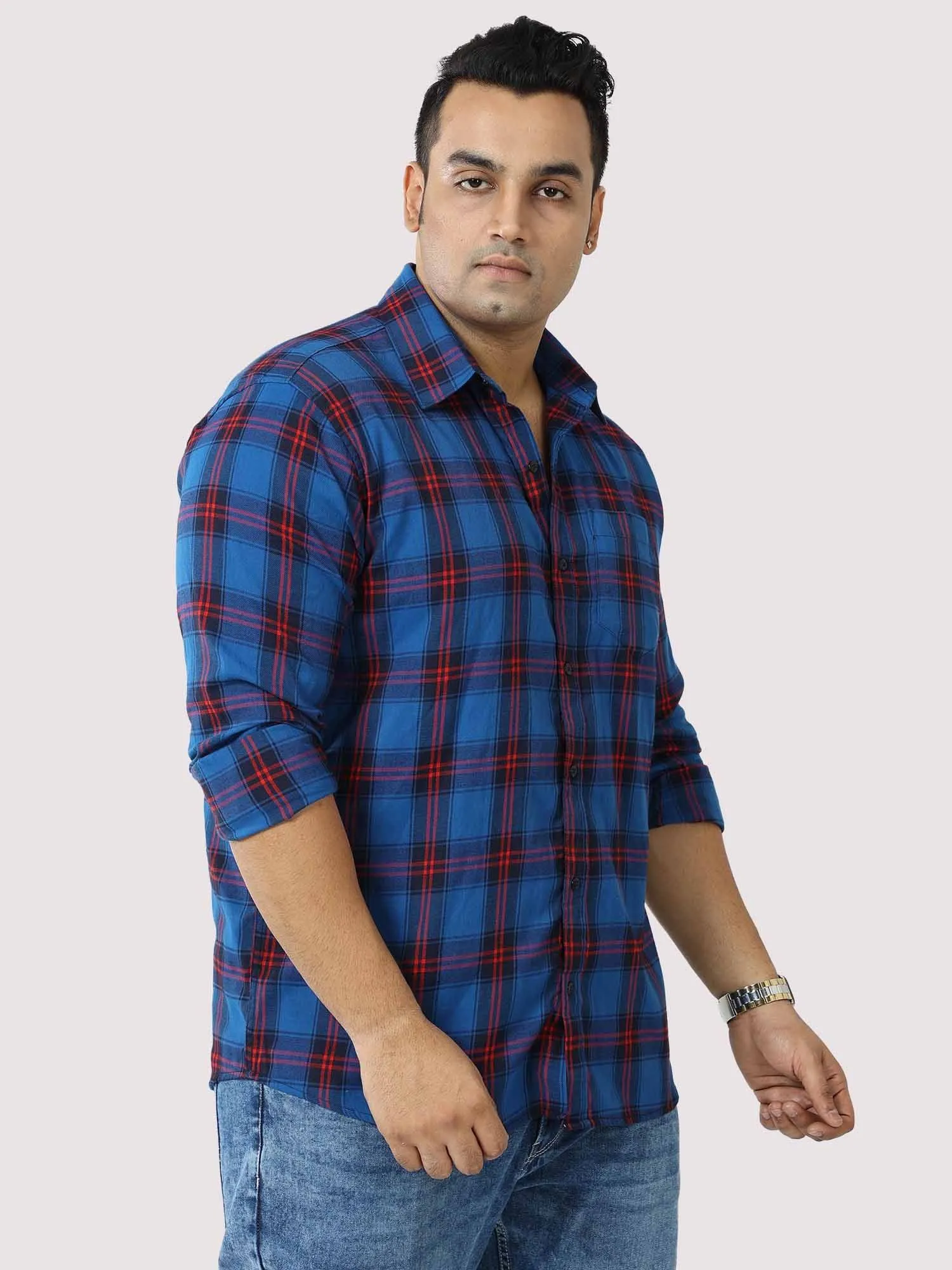 Blue Checkered Shirt Men's Plus Size