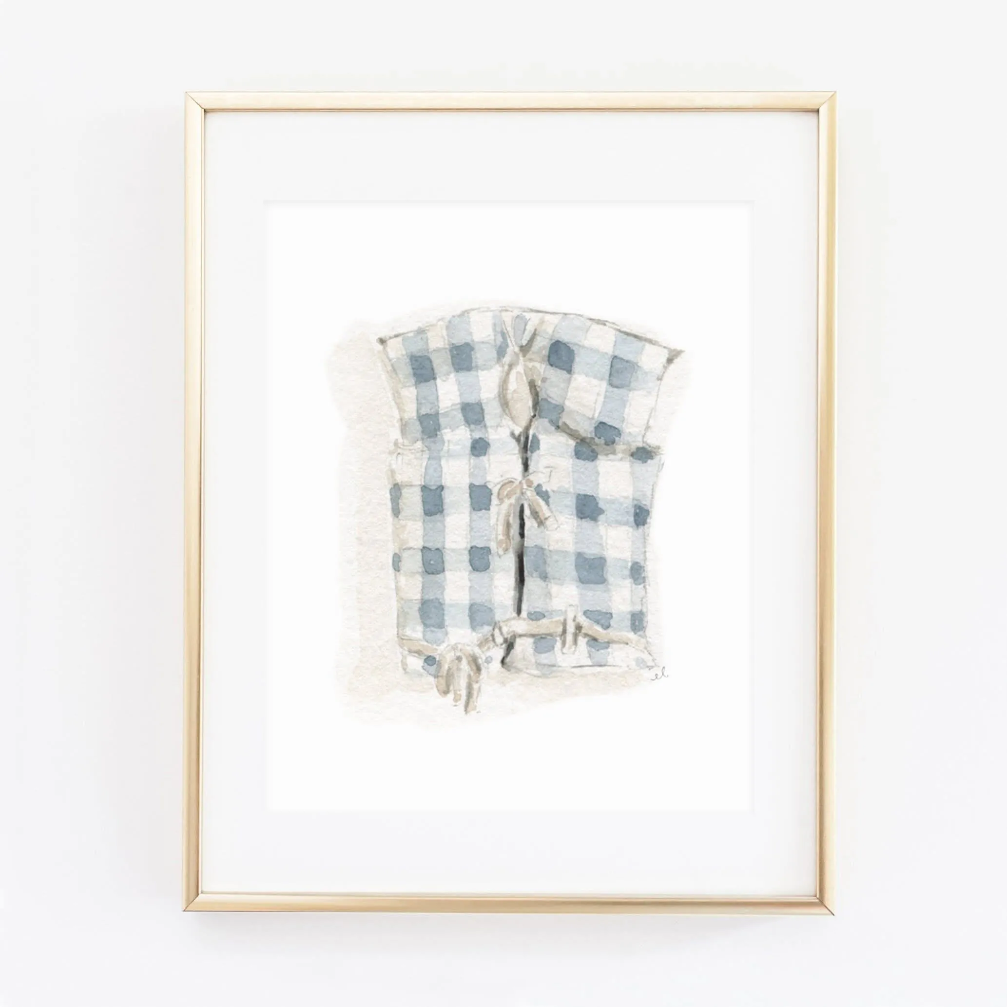 blue gingham boat coat art print