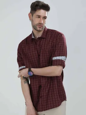 Brown Checkered Cotton Full Shirt