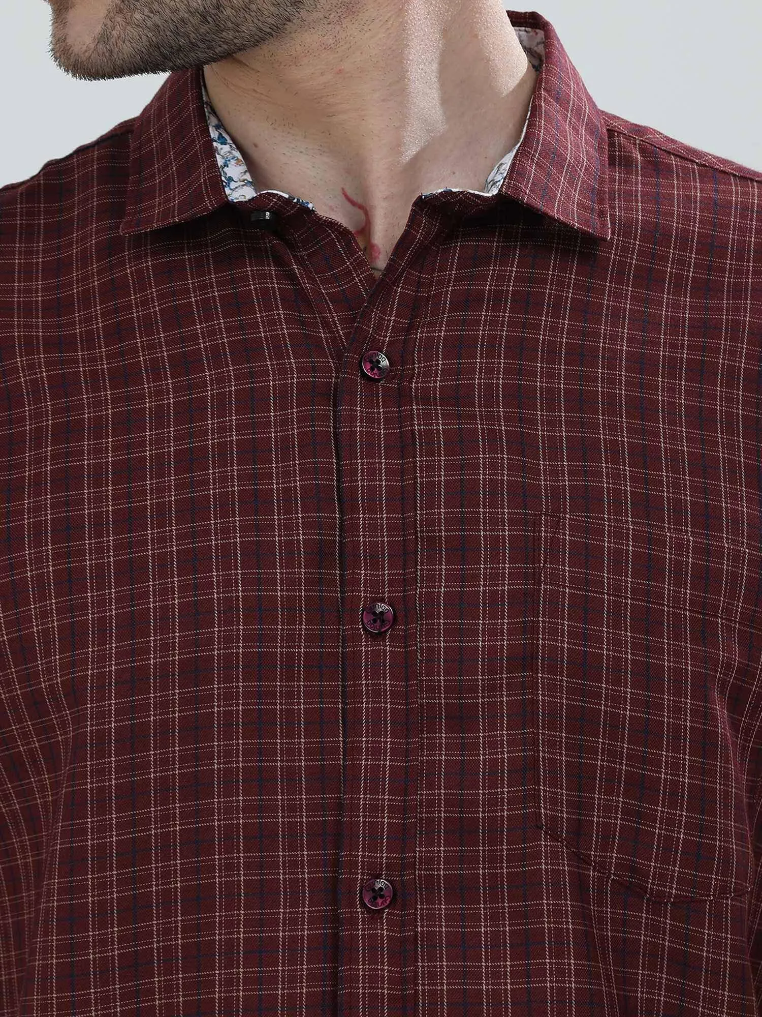 Brown Checkered Cotton Full Shirt