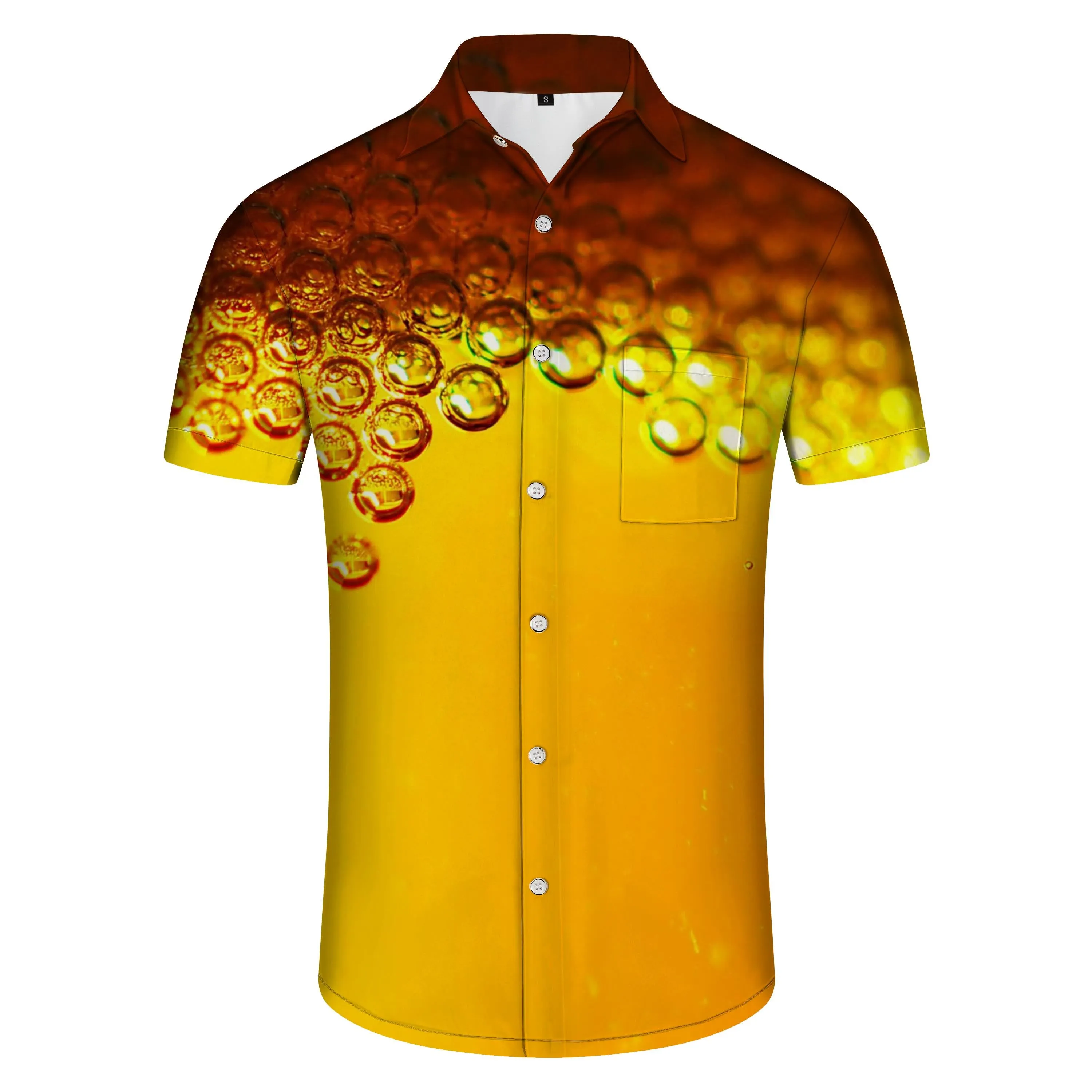 Bubble Gold Yellow 3d Printed Pattern Shirt Outdoor Mens Casual Hawaiian Button Print Geometric Beachwear Shirt Short Sleeve