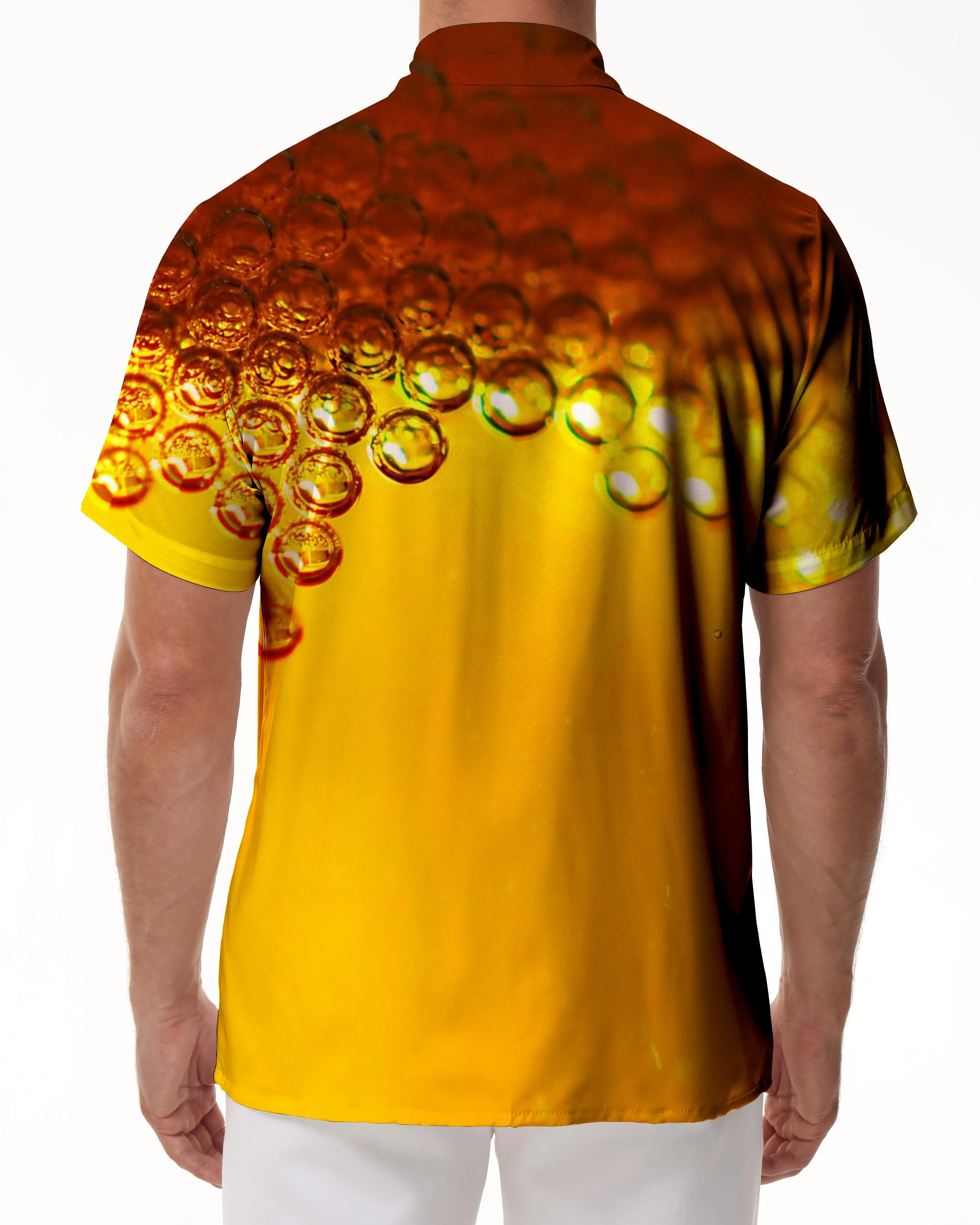 Bubble Gold Yellow 3d Printed Pattern Shirt Outdoor Mens Casual Hawaiian Button Print Geometric Beachwear Shirt Short Sleeve