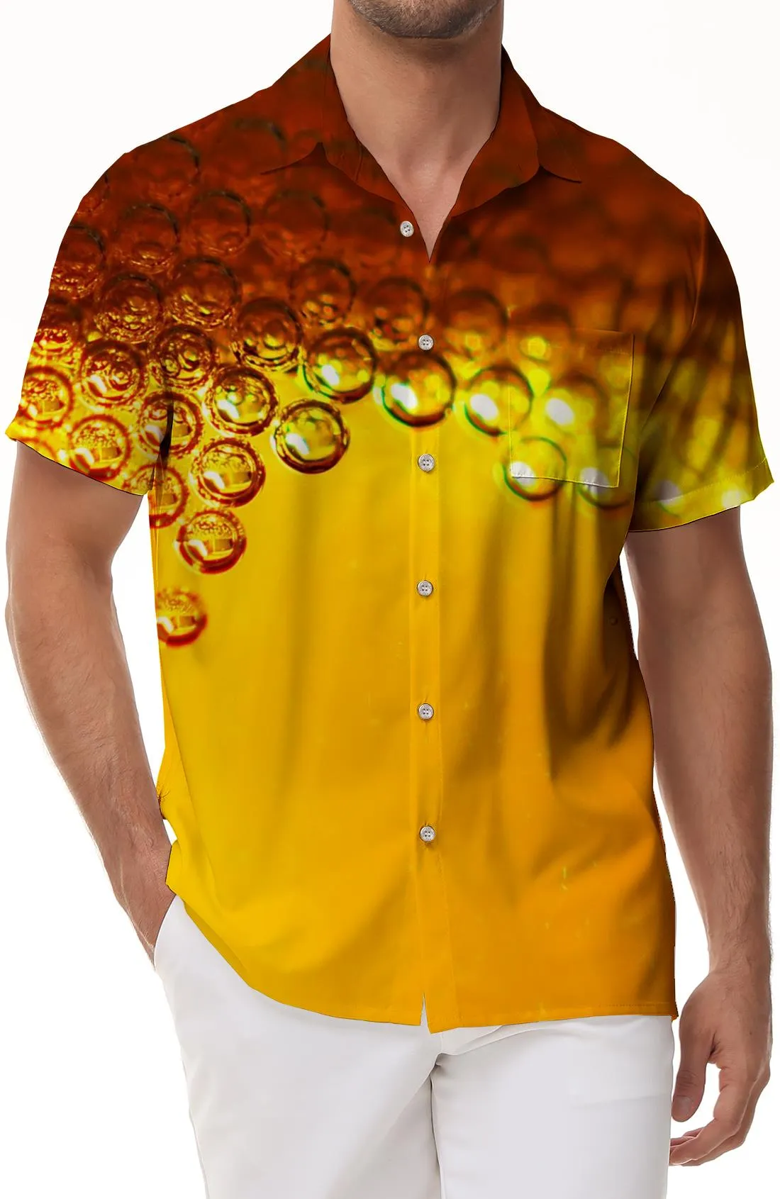 Bubble Gold Yellow 3d Printed Pattern Shirt Outdoor Mens Casual Hawaiian Button Print Geometric Beachwear Shirt Short Sleeve