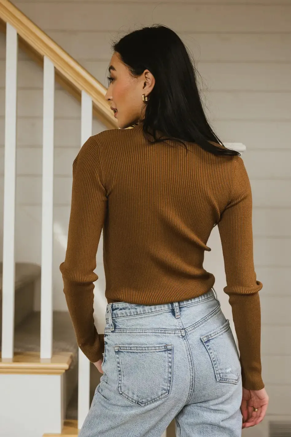 Caroline Mock Neck Sweater in Brown - FINAL SALE