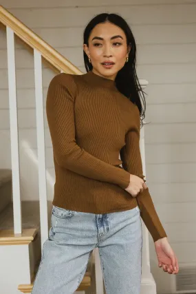 Caroline Mock Neck Sweater in Brown - FINAL SALE