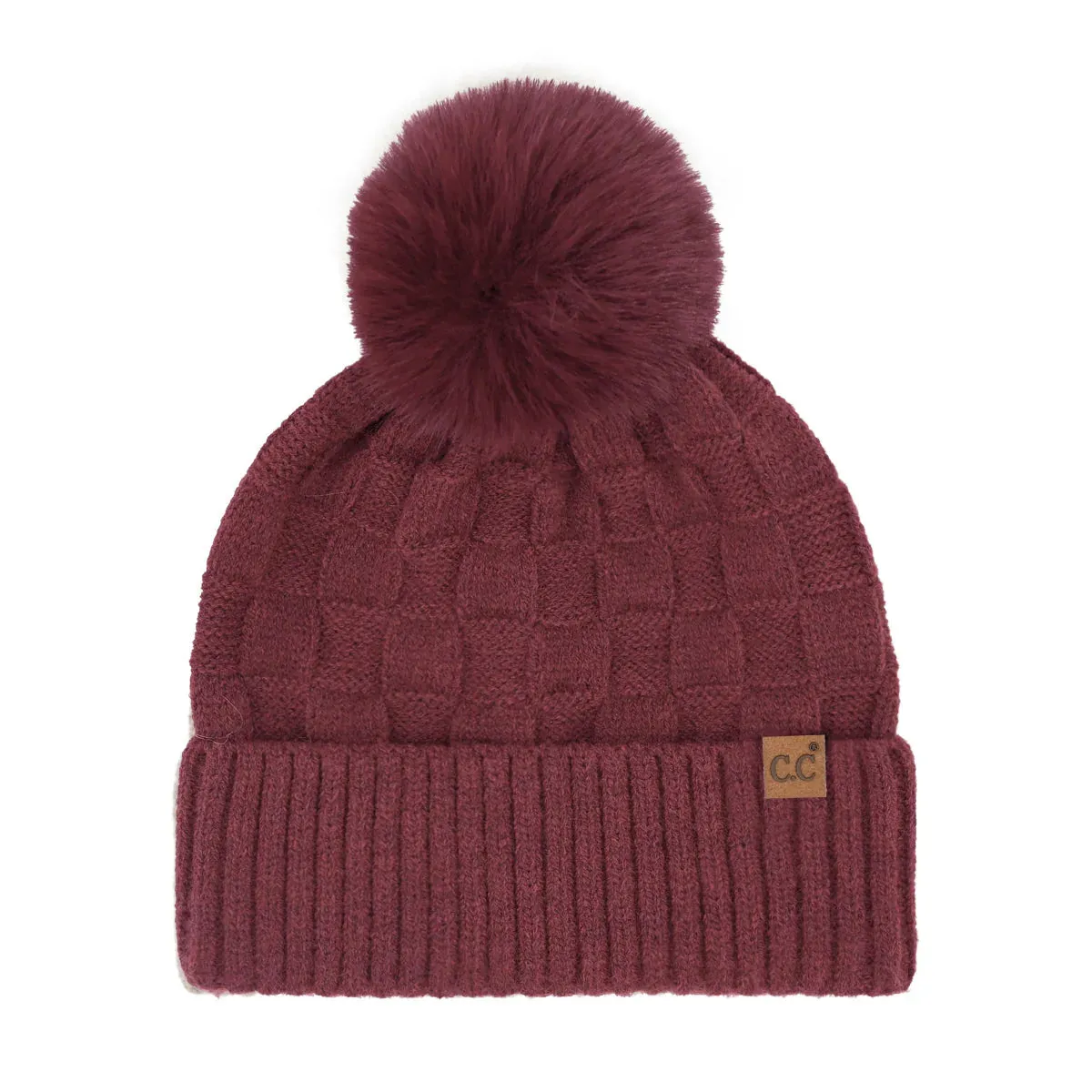 C.C Beanie Woven Checkered Pom Beanie