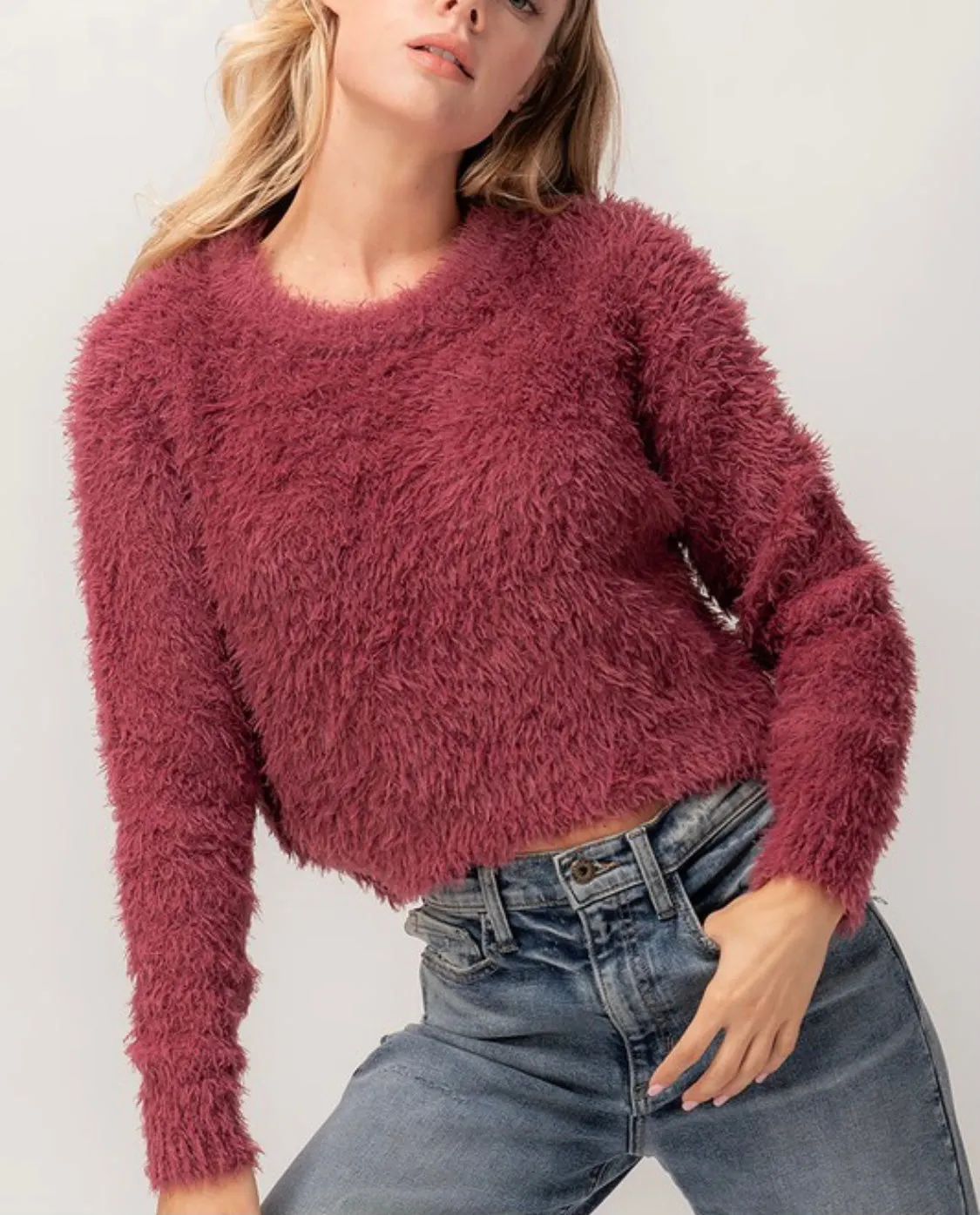 Cherry Stone Fuzzy Crop Sweater