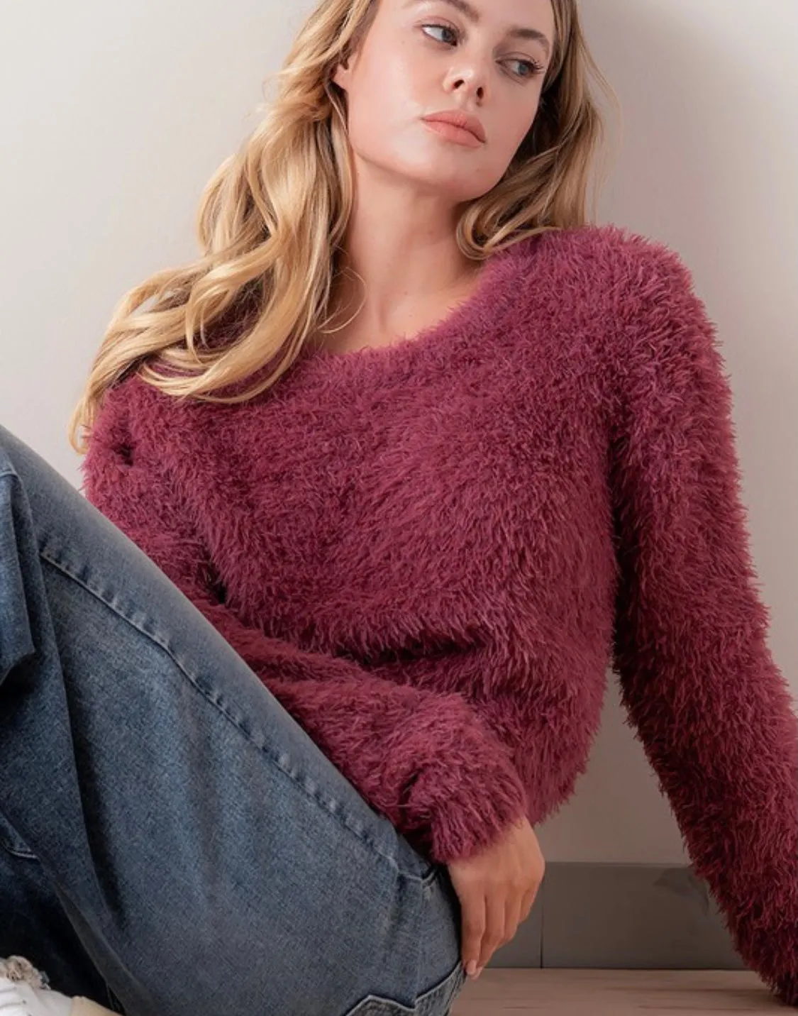 Cherry Stone Fuzzy Crop Sweater