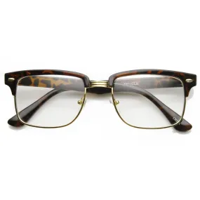 Classic Square Vintage Clear Lens Half Frame Horned Rim Glasses