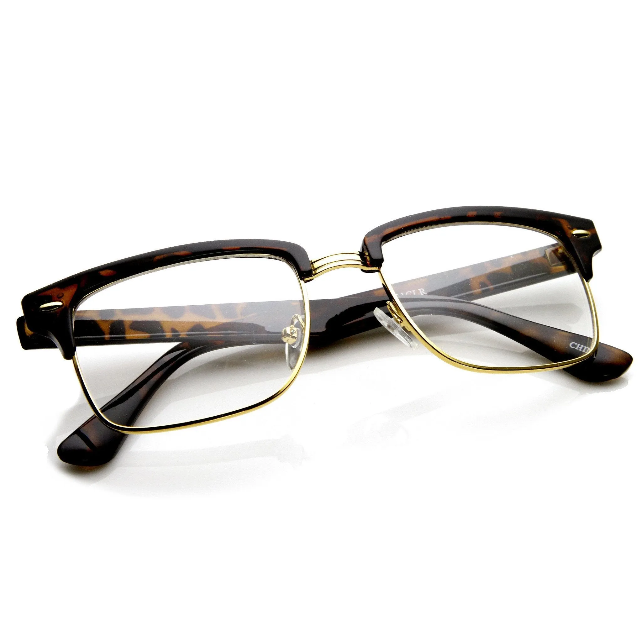 Classic Square Vintage Clear Lens Half Frame Horned Rim Glasses