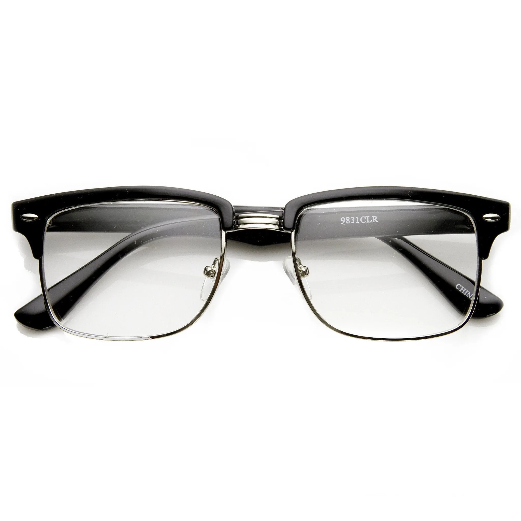 Classic Square Vintage Clear Lens Half Frame Horned Rim Glasses