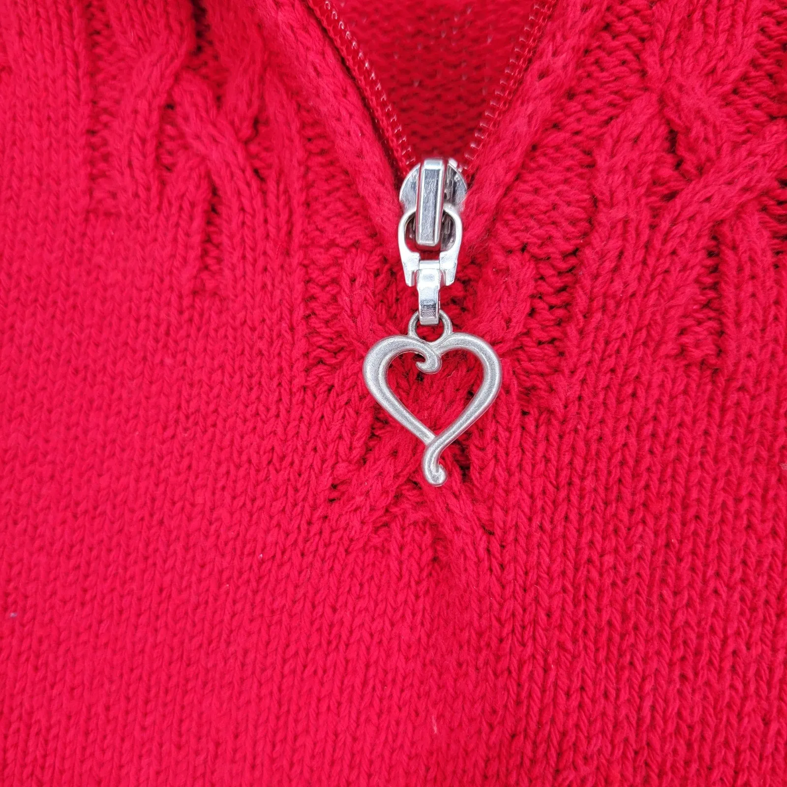 Coldwater Creek Womens Sz M Pullover 1/4 Zip Sweater Red Heart Chain