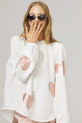 Cupid Linen Shirt - Off-White with Metallic Peach Fuzz