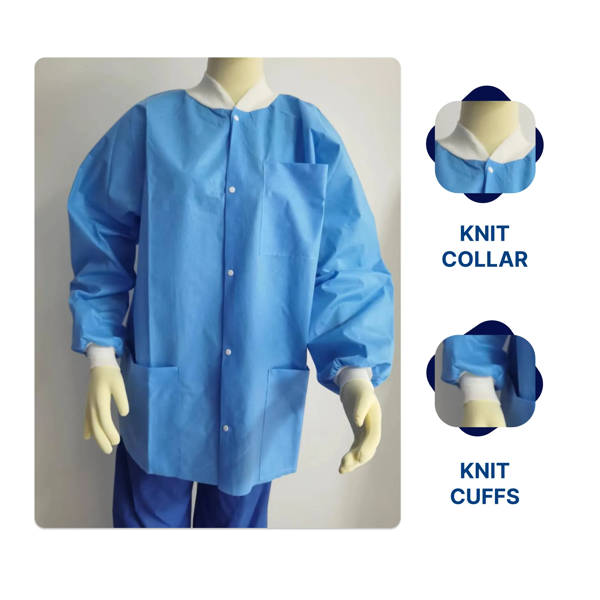 Disposable Lab Jacket | Hip-Length, Knit Collar and Cuffs (30/box)