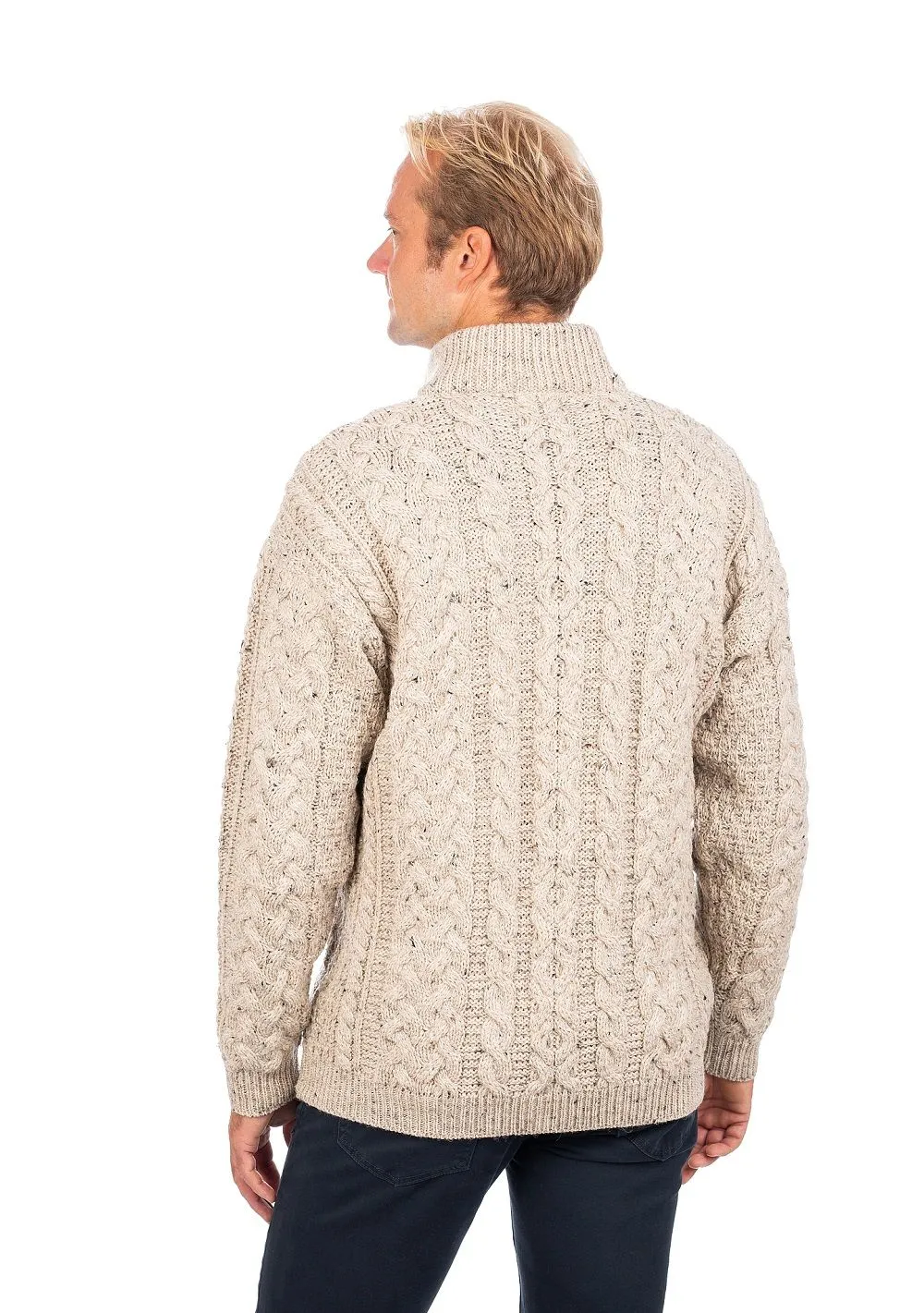 Donegal Wool Full Zip Irish Fisherman Sweater