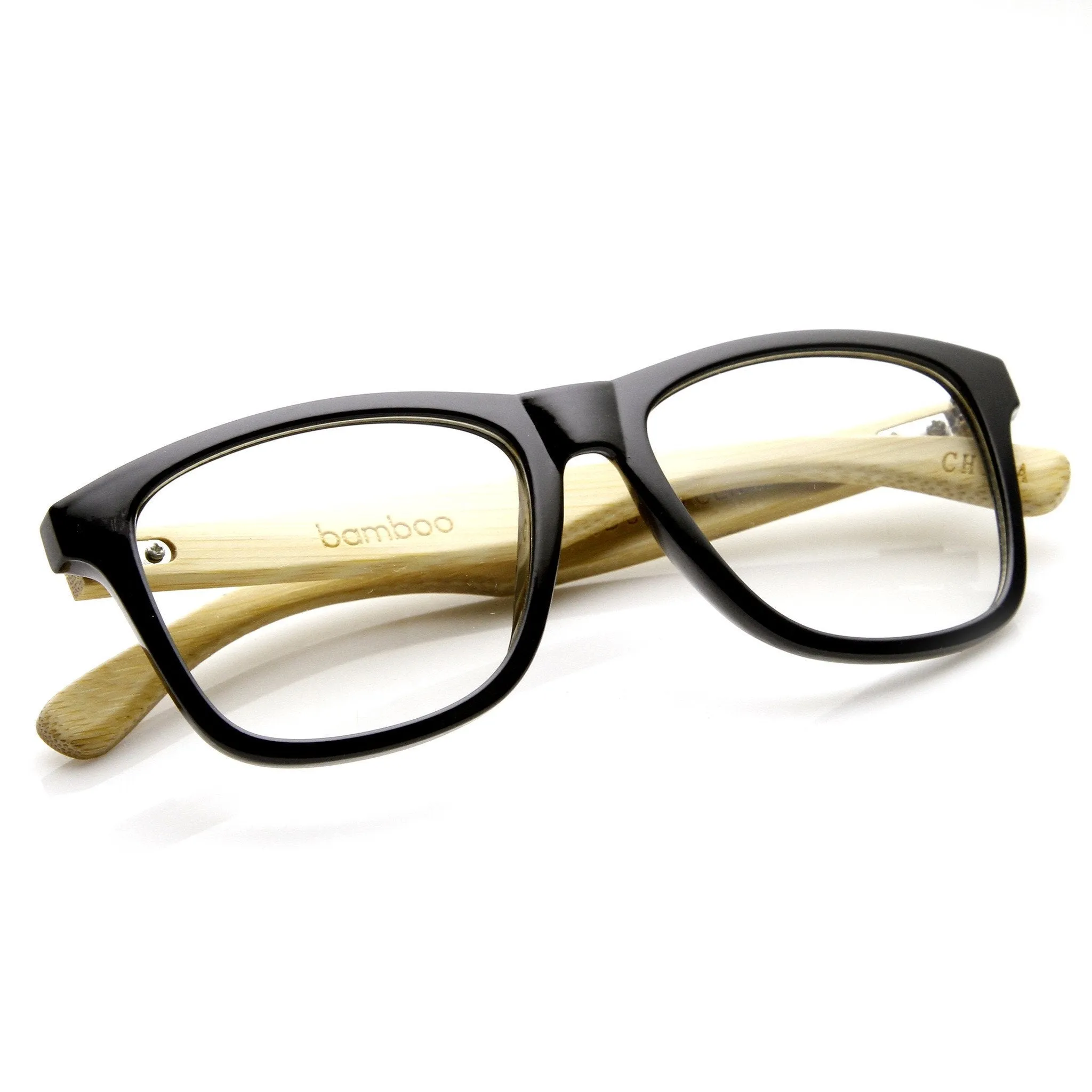 Eco Bamboo Clear Lens Two Tone Horned Rim Clear Lens Glasses