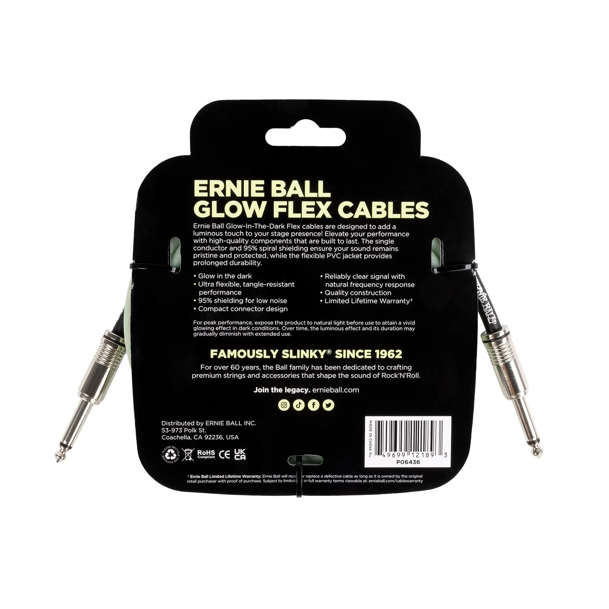 Ernie Ball 10ft Glow in the Dark Flex Cable