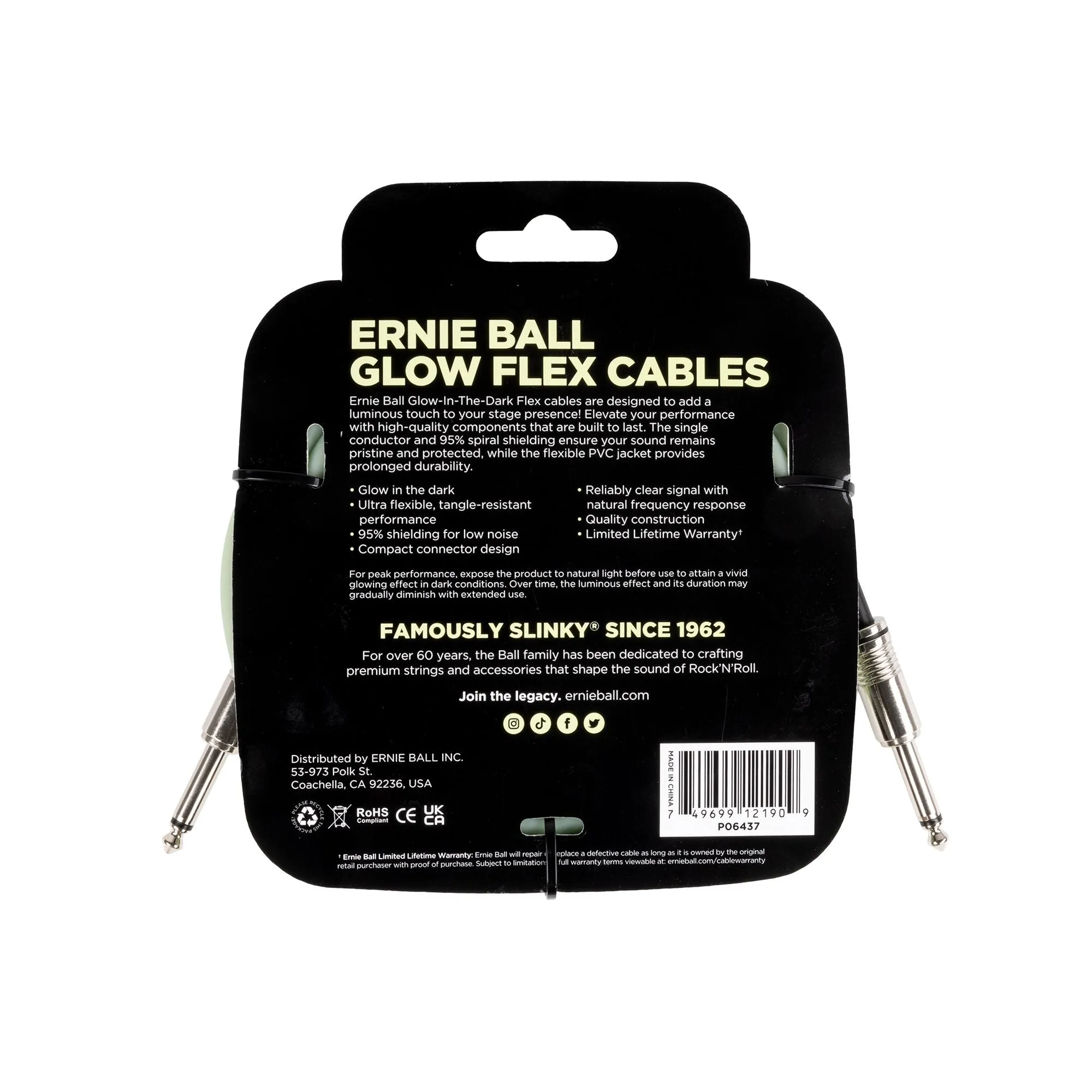 Ernie Ball 20ft Glow in the Dark Flex Cable