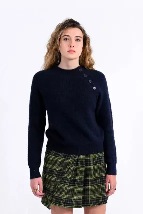 Fancy Buttons Crewneck Sweater in Navy Blue