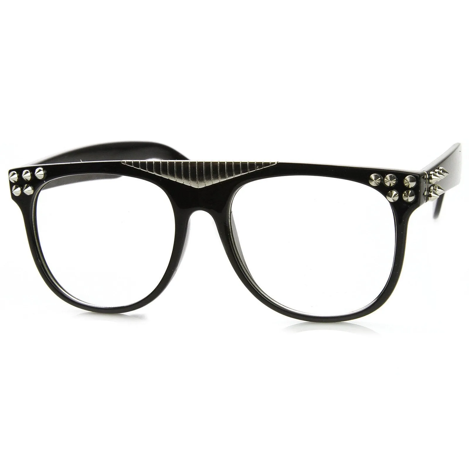 Fashion Spiked Retro Flat Top Clear Lens Horned Rim Glasses