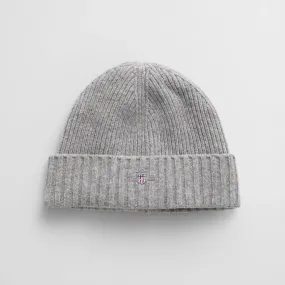 Gant Shield Wool Beanie In Grey Melange