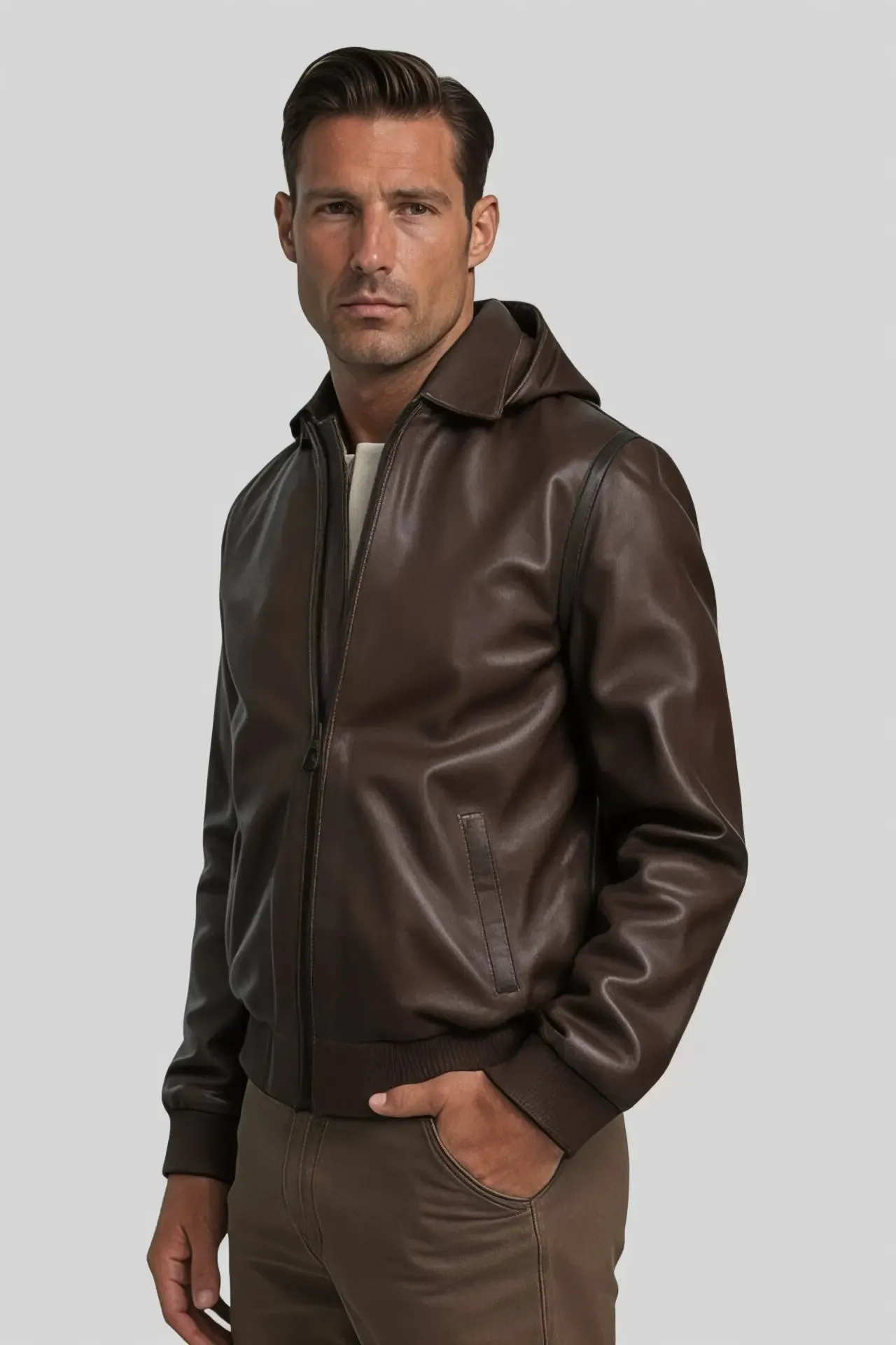 Gennaro Hooded Genuine Leather Jacket