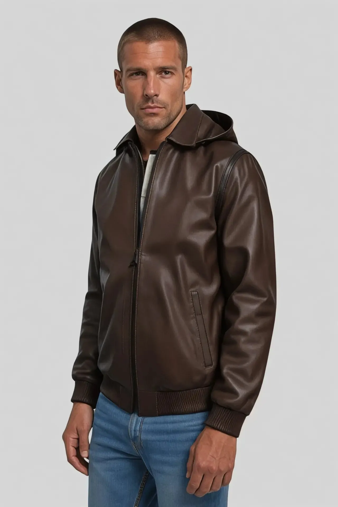 Gennaro Hooded Genuine Leather Jacket