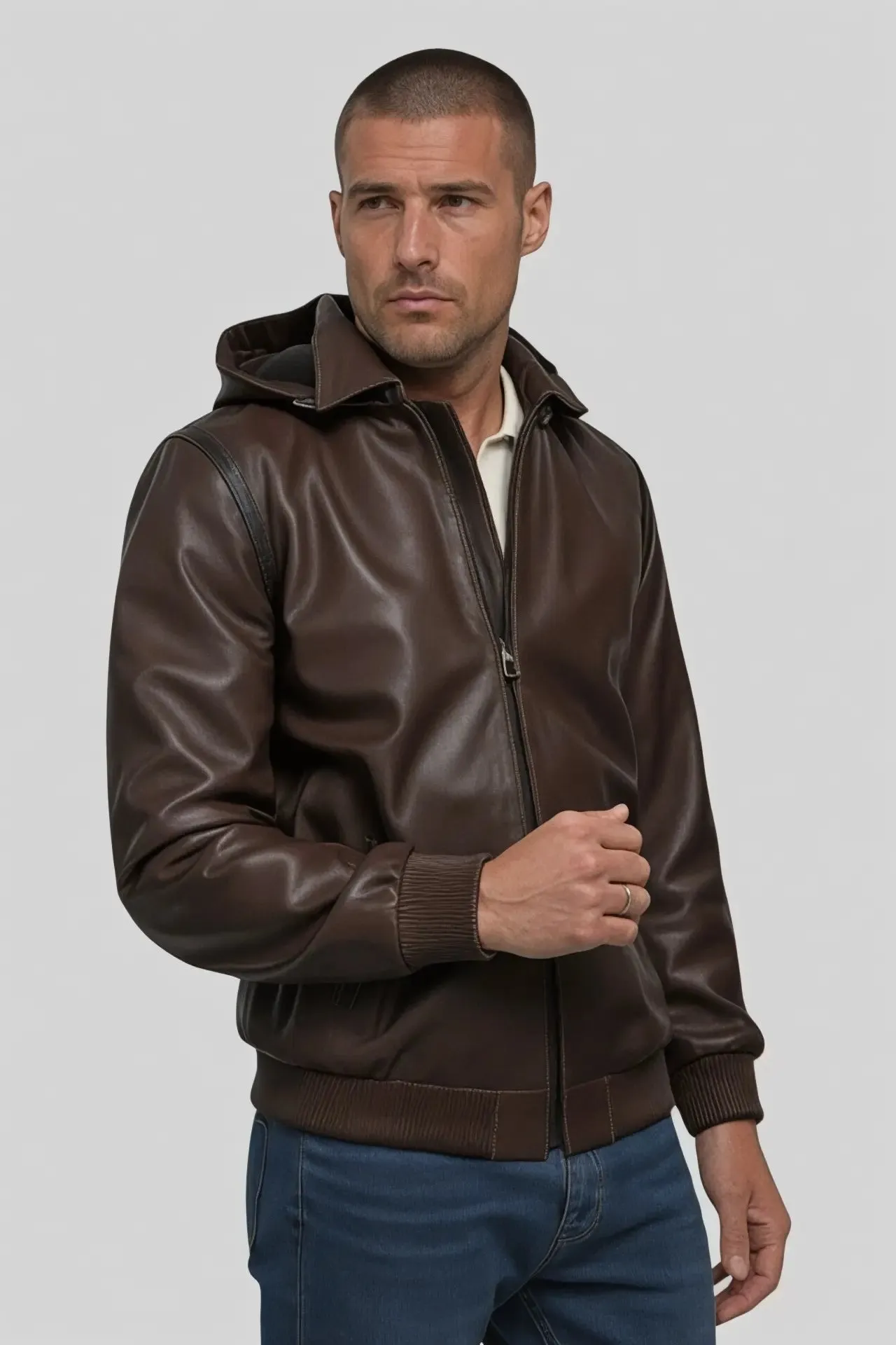 Gennaro Hooded Genuine Leather Jacket