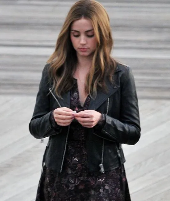 Ghosted 2023 Ana De Armas Black Biker Leather Jacket