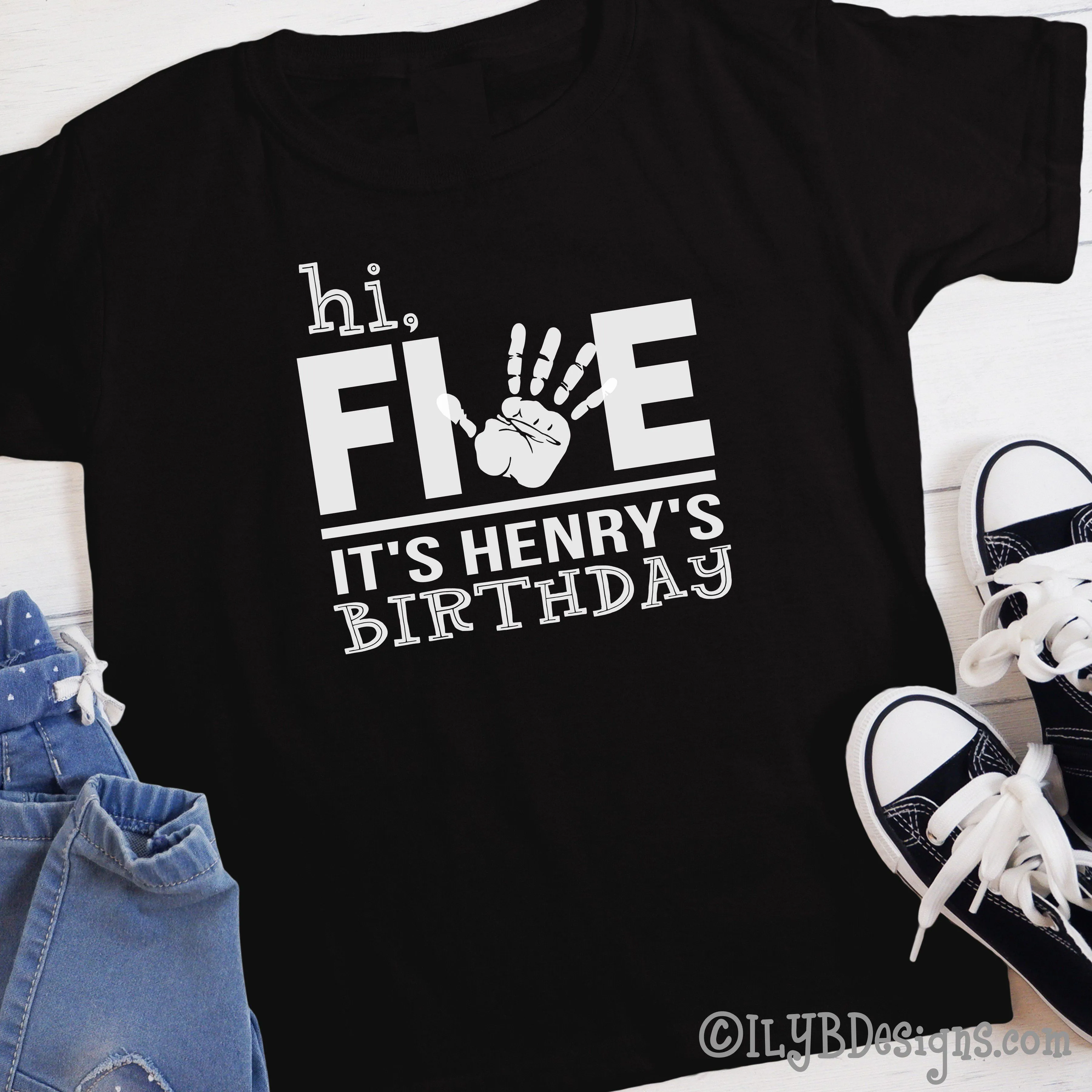 Hi Five 5th Birthday Shirt Personalized