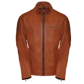 High Collar Slim Fit Mens Camel Leather Jacket