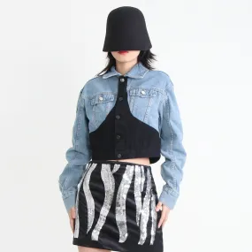 Hit Color Patchwork Denim Jackets For Women Lapel Long Sleeve Autumn Casual Loose Jacket Female Fashion Style