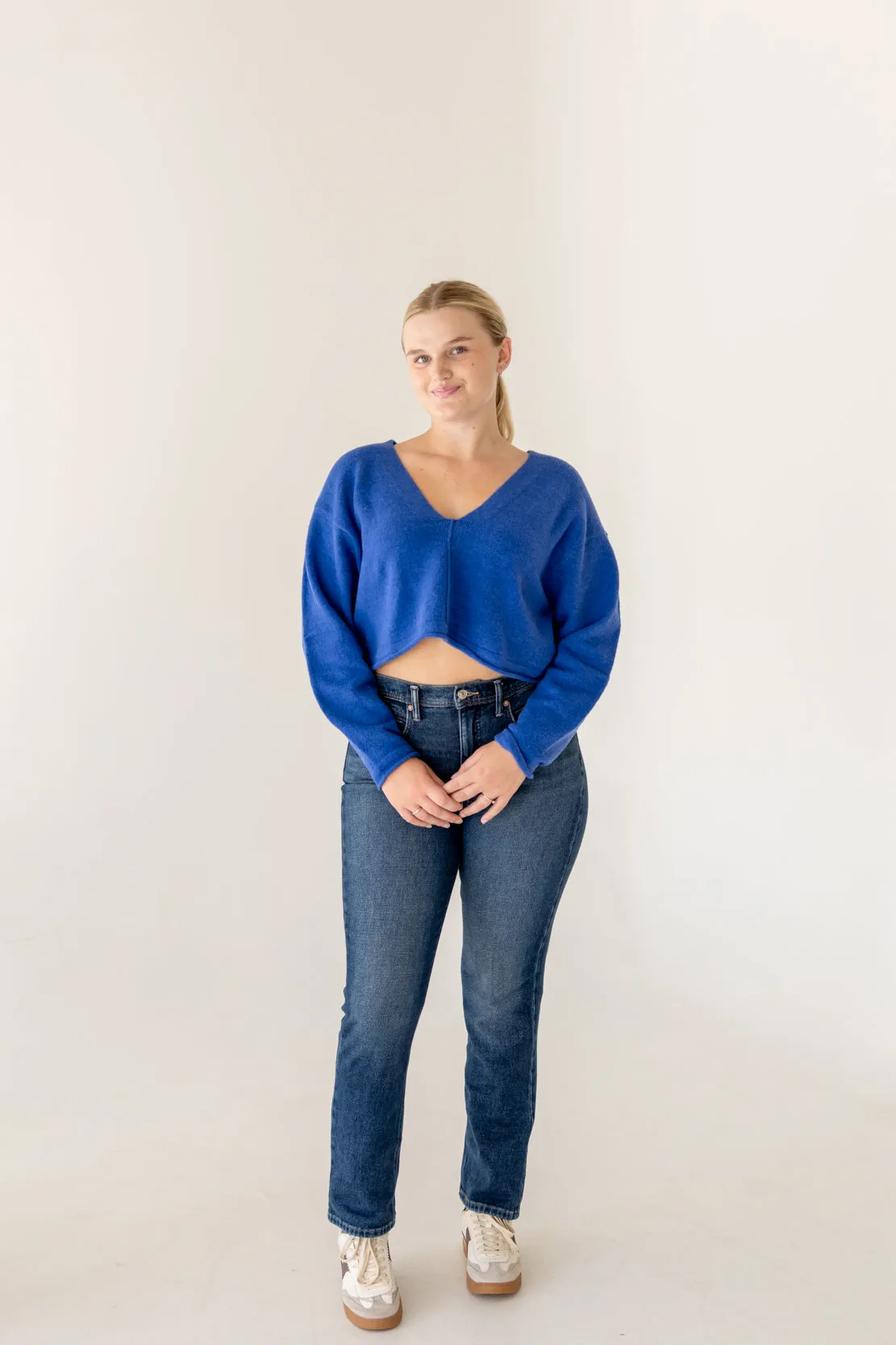 Holly V-Neck Cropped Sweater | Cobalt