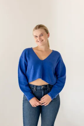 Holly V-Neck Cropped Sweater | Cobalt