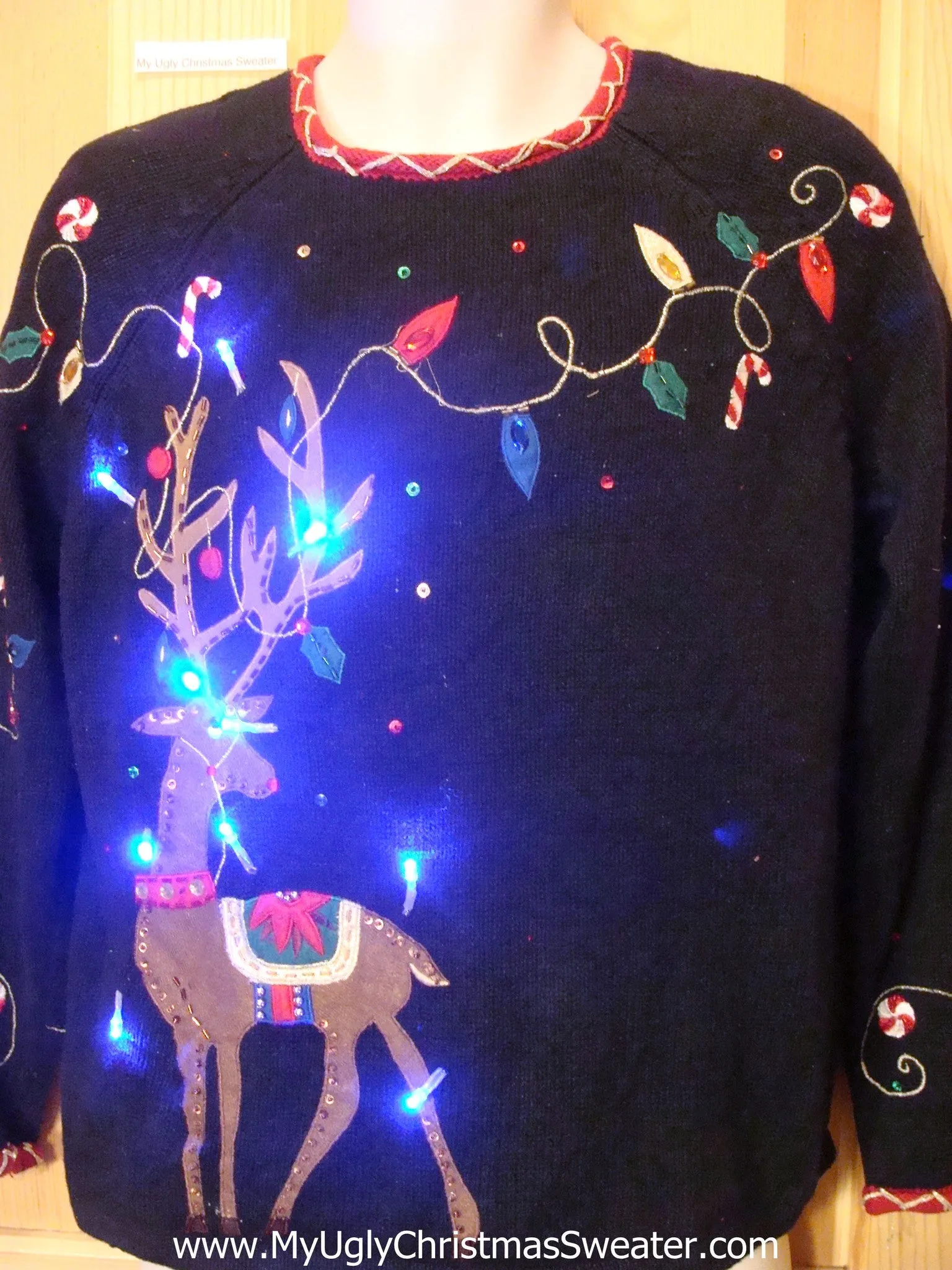 Holy Grail of Ugly Light Up Sweater with Huge Reindeer