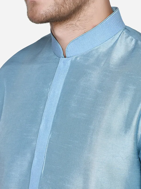 Ice Blue Kurta Set with Ice Blue Bandhgala Jacket | Siddhesh Chauhan