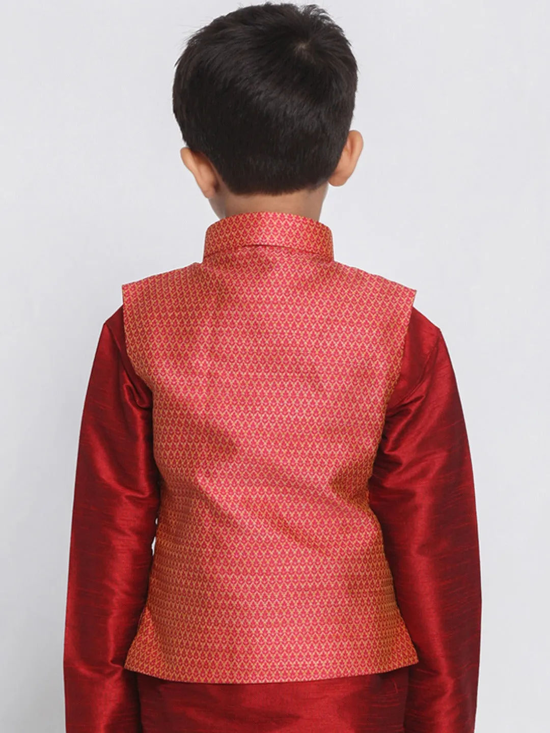 Jashvi Boys Pink & Orange Woven Design Nehru Jacket