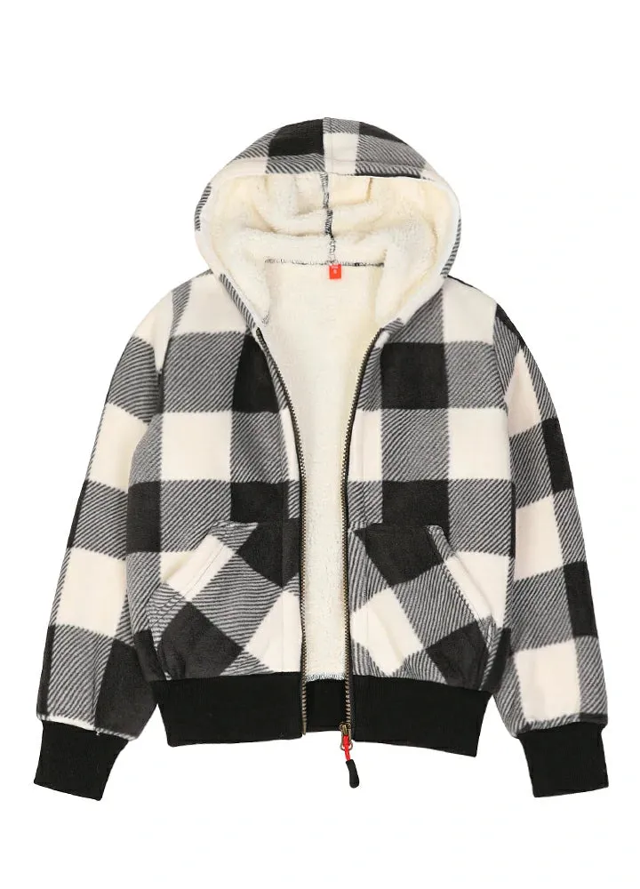 Kids Boys and Girls Sherpa Lined Full Zip Hooded Plaid Sweatshirt Jac