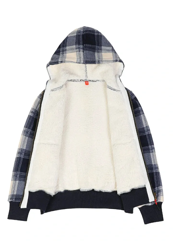 Kids Boys and Girls Sherpa Lined Full Zip Hooded Plaid Sweatshirt Jac