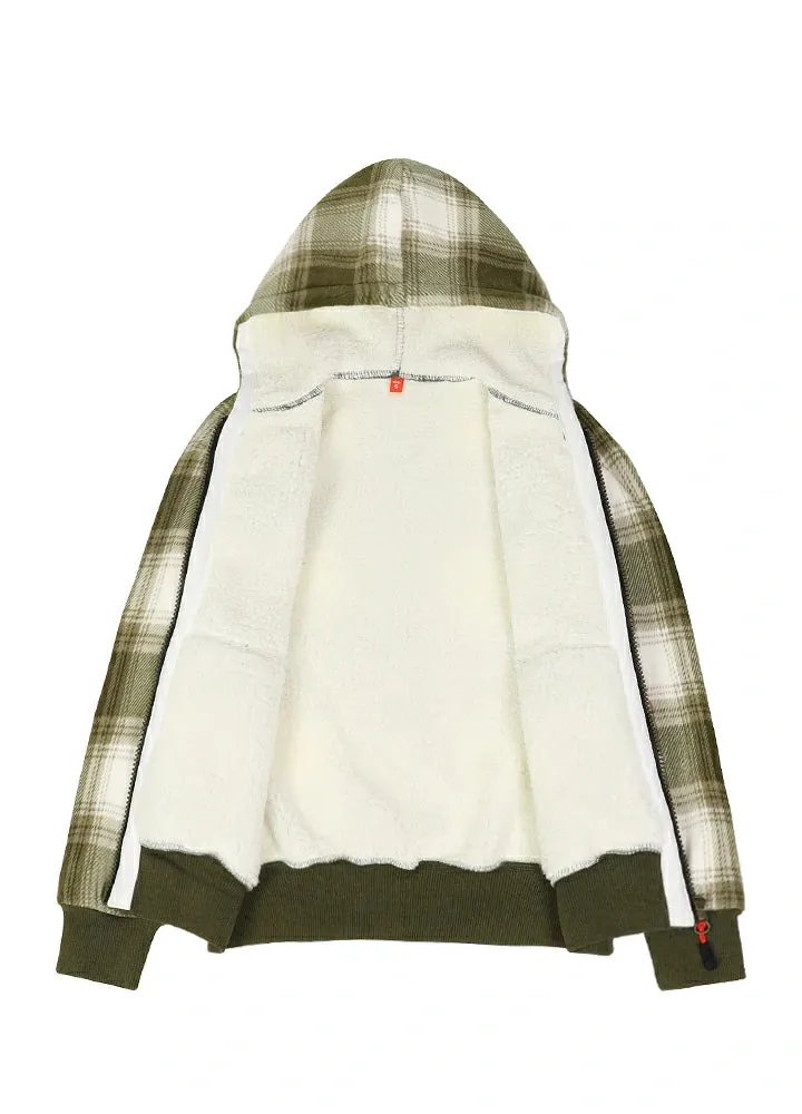 Kids Boys and Girls Sherpa Lined Full Zip Hooded Plaid Sweatshirt Jac