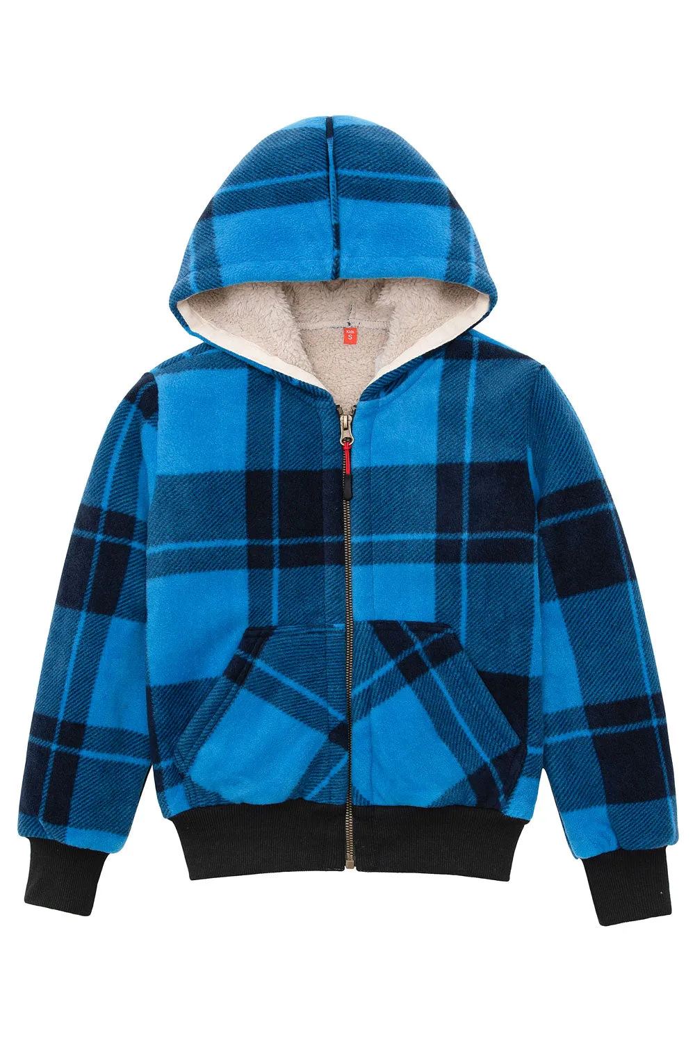 Kids Boys and Girls Sherpa Lined Full Zip Hooded Plaid Sweatshirt Jac